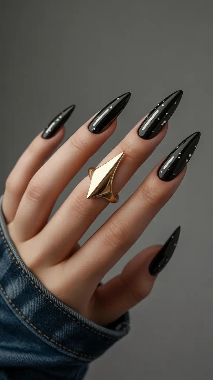 summer black nails ideas 2025 Starry Night on Stilettos