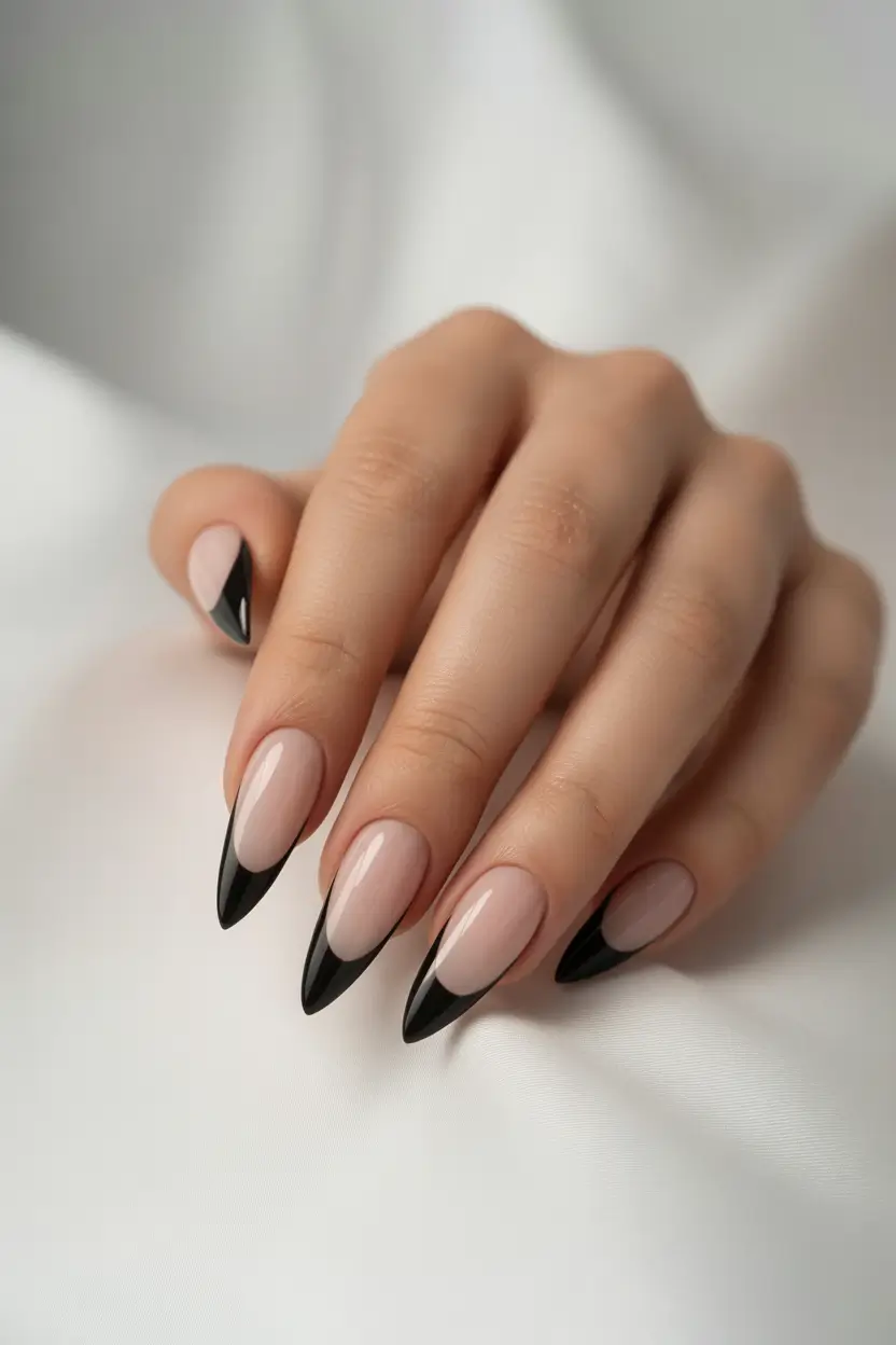 summer black nails ideas 2025 Ultra-Sharp Noir Almond