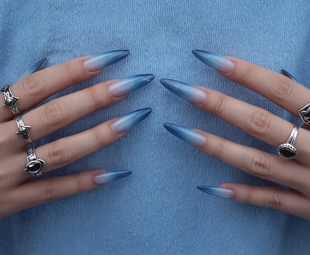 summer blue nails ideas 2025 Sharp Ice Fade