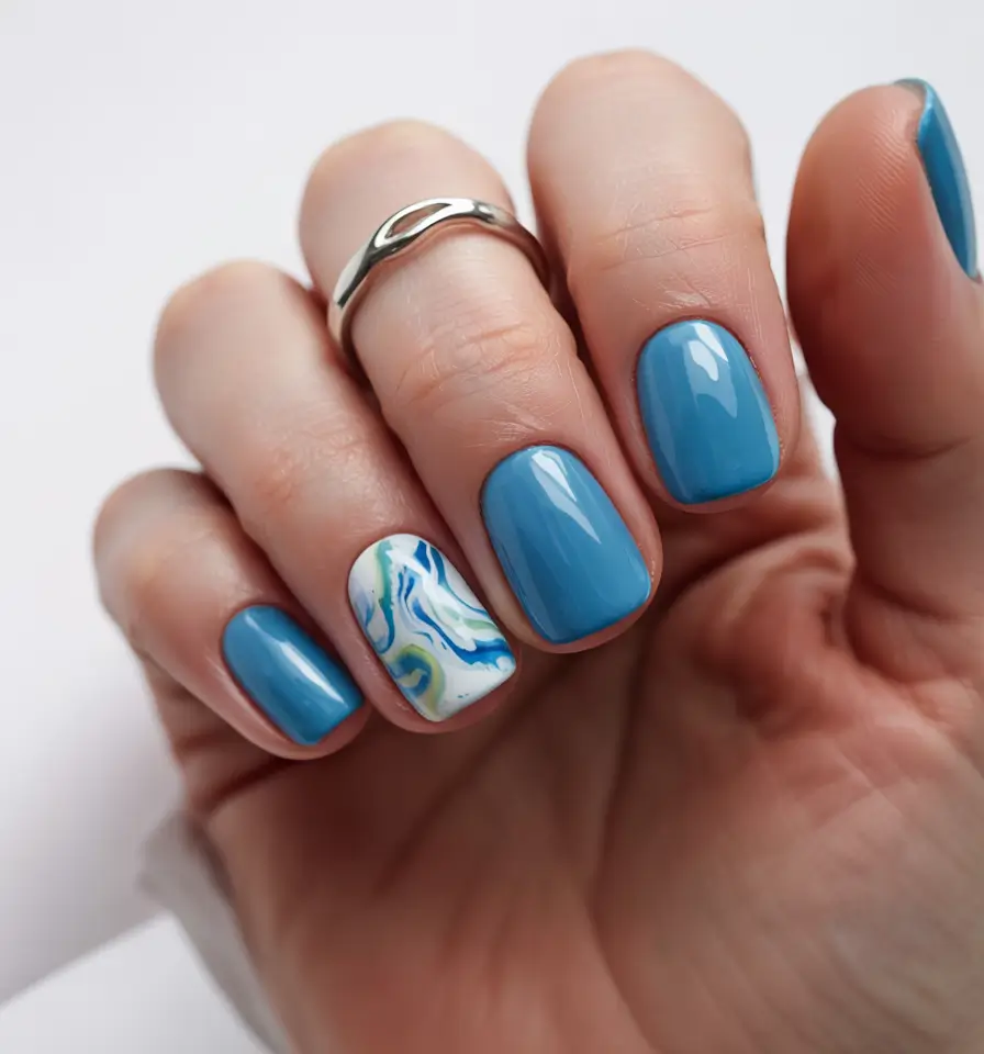 summer blue nails ideas 2025 Ocean Swirl Accent