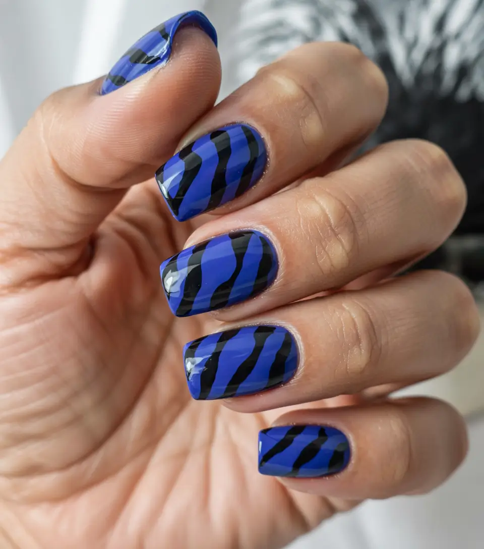 summer blue nails ideas 2025 Midnight Jungle Chic
