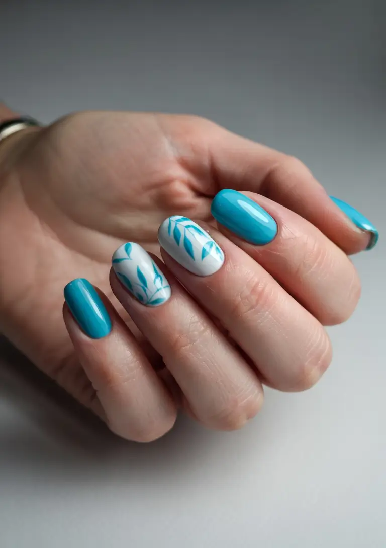 summer blue nails ideas 2025 Botanical Minimalism