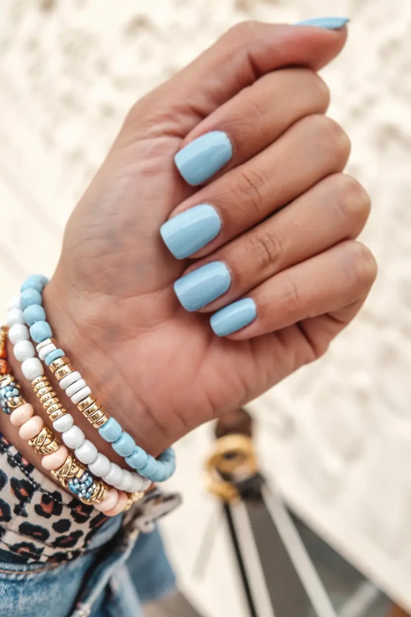 summer blue nails ideas 2025 Powder Blue Moment
