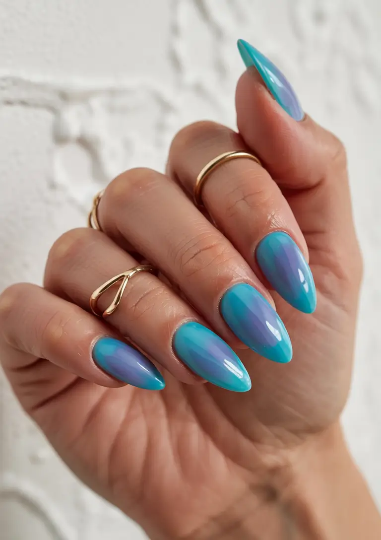 summer blue nails ideas 2025 Aqua Amethyst Gradient
