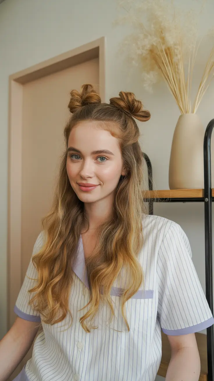 Summer Easy Hairstyle for Work 2025: Professional Ideas Cute and Casual Half-Up Space Buns