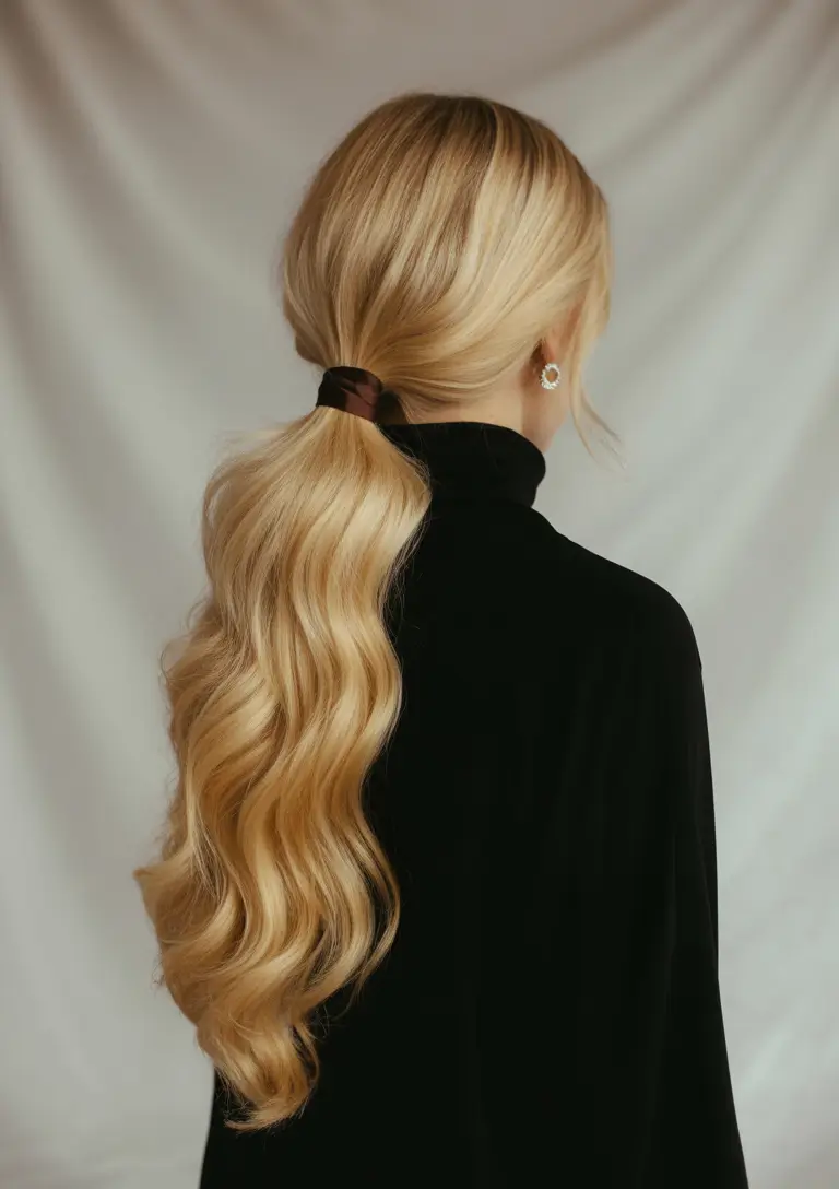 Summer Easy Hairstyle for Work 2025: Professional Ideas Soft Low Ponytail with Ribbon Accent