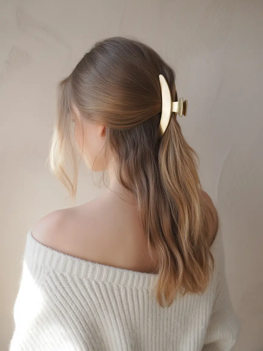 Summer Easy Hairstyle for Work 2025: Professional Ideas Casual Chic Half-Up with Claw Clip