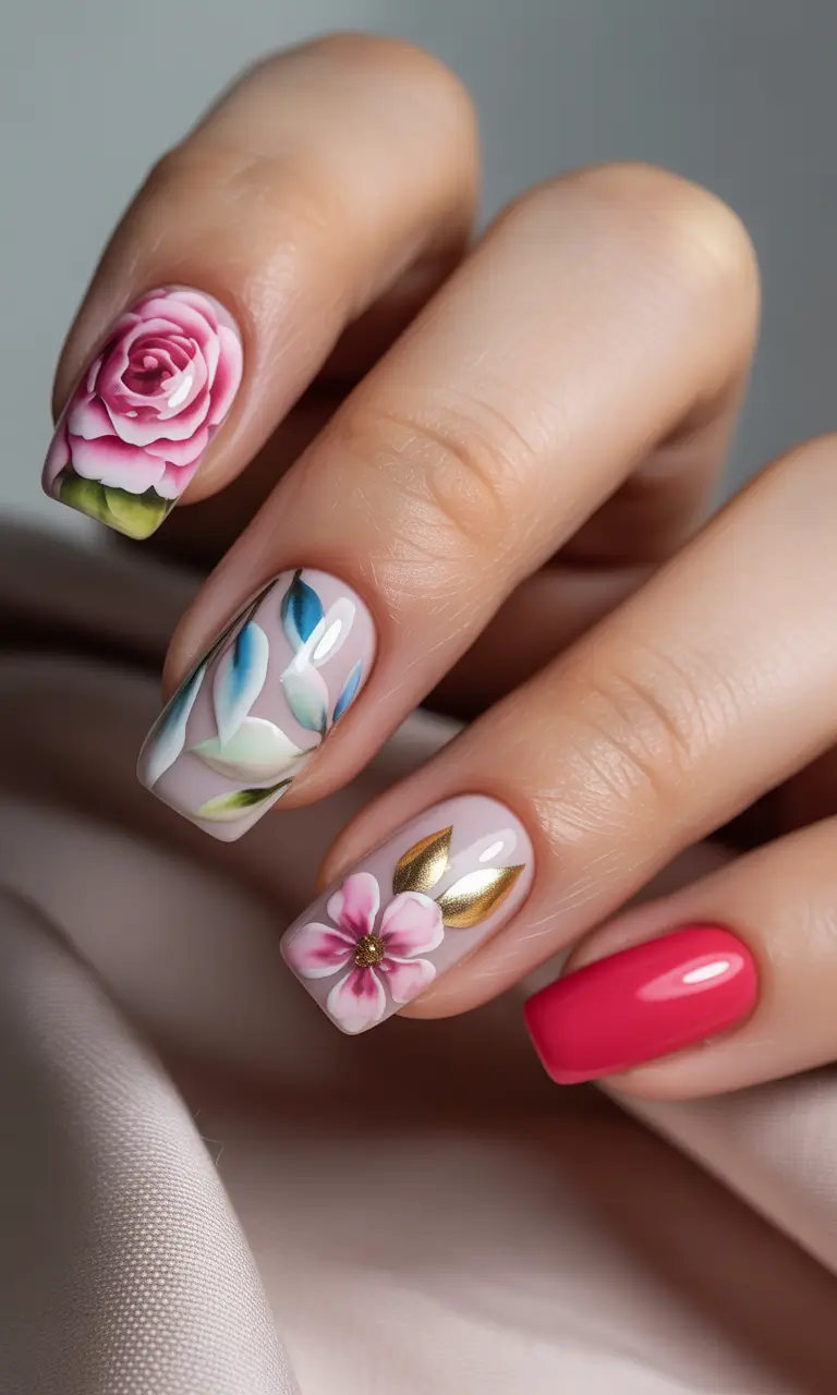 summer flower nails ideas 2025 Painterly Garden Vibes