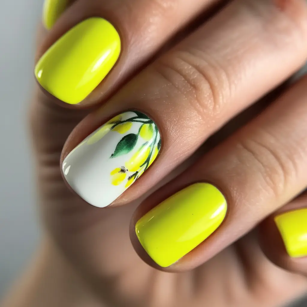 summer flower nails ideas 2025 Neon Lemons & Florals on Ice