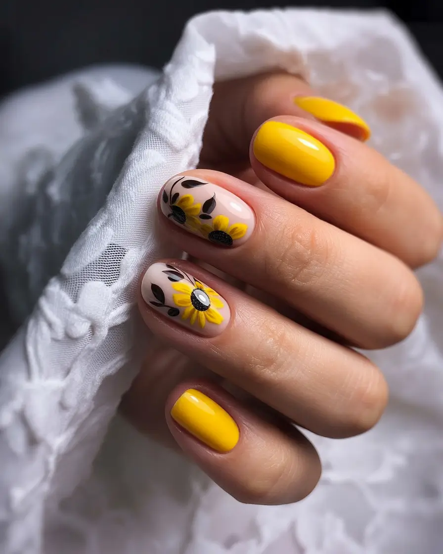 summer flower nails ideas 2025 Sunflower Power in Bloom