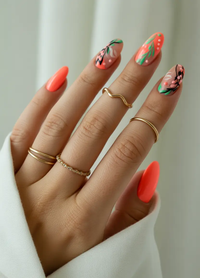 summer flower nails ideas 2025 Tropical Coral Garden Fantasy