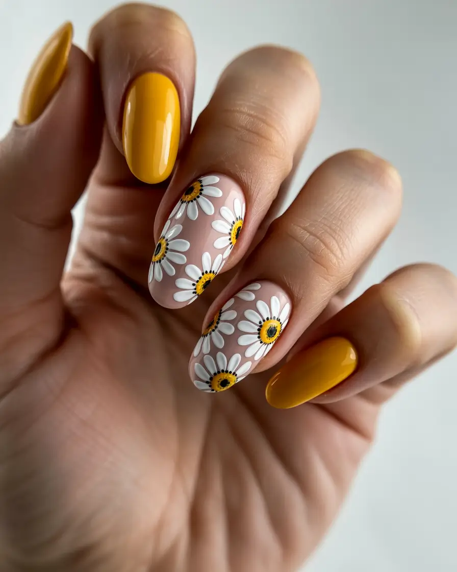 summer flower nails ideas 2025 Daisy Fields Forever