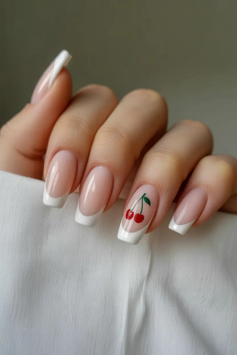 summer french nails ideas 2025 Cherry on Top Square French