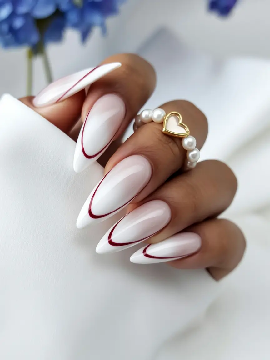 summer french nails ideas 2025 Modern Minimalist with a Red Curve