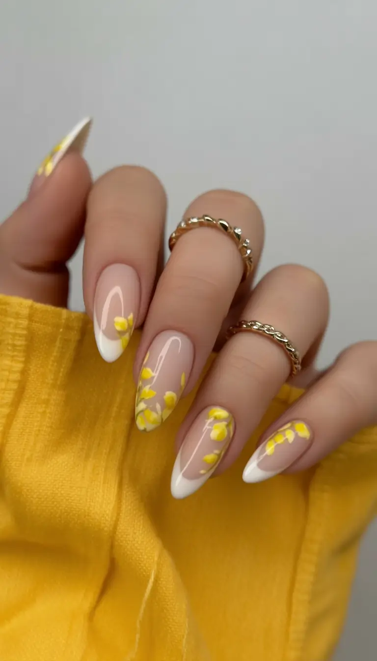 summer french nails ideas 2025 Floral French Meets Sunshine Bloom