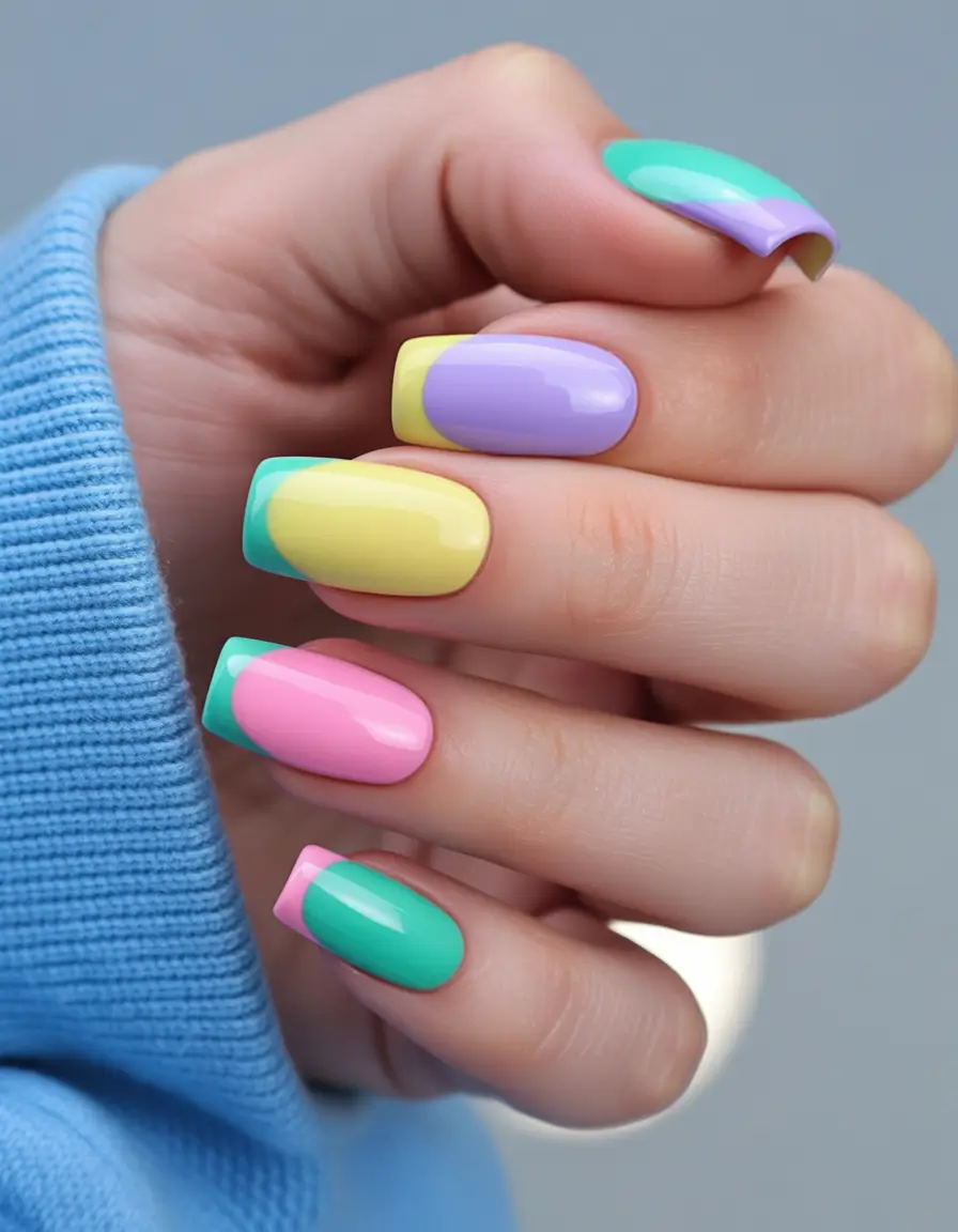 summer french nails ideas 2025 Pastel Color Pop French with a Twist
