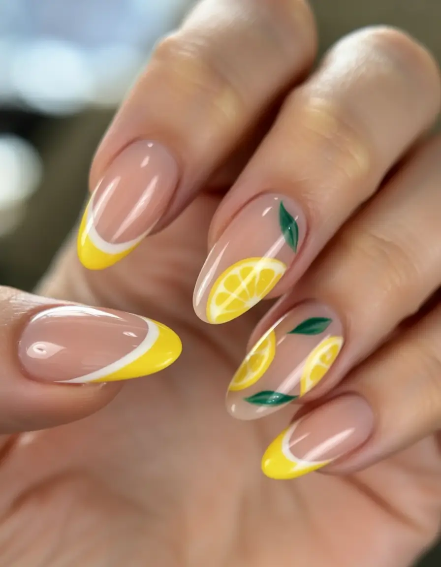 summer french nails ideas 2025 Sunny Citrus French Tips