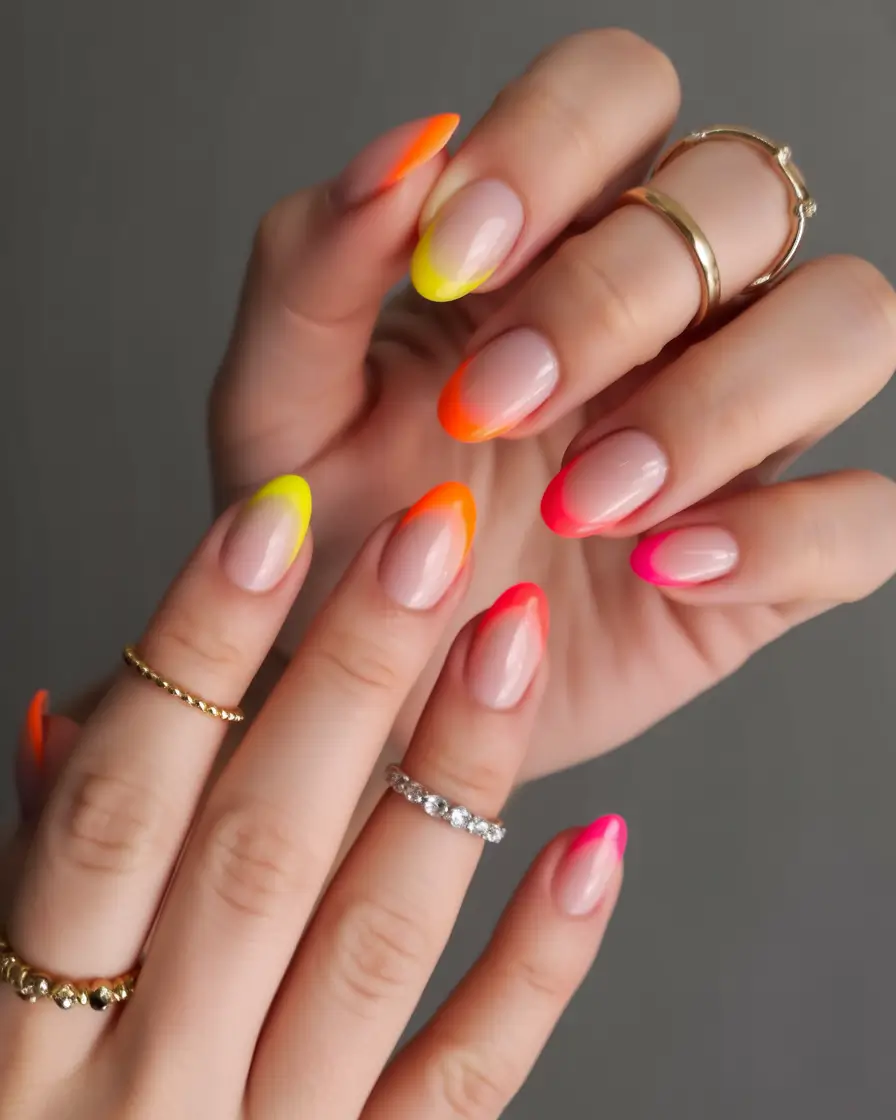 summer french nails ideas 2025 Sunset Sorbet Micro Tips