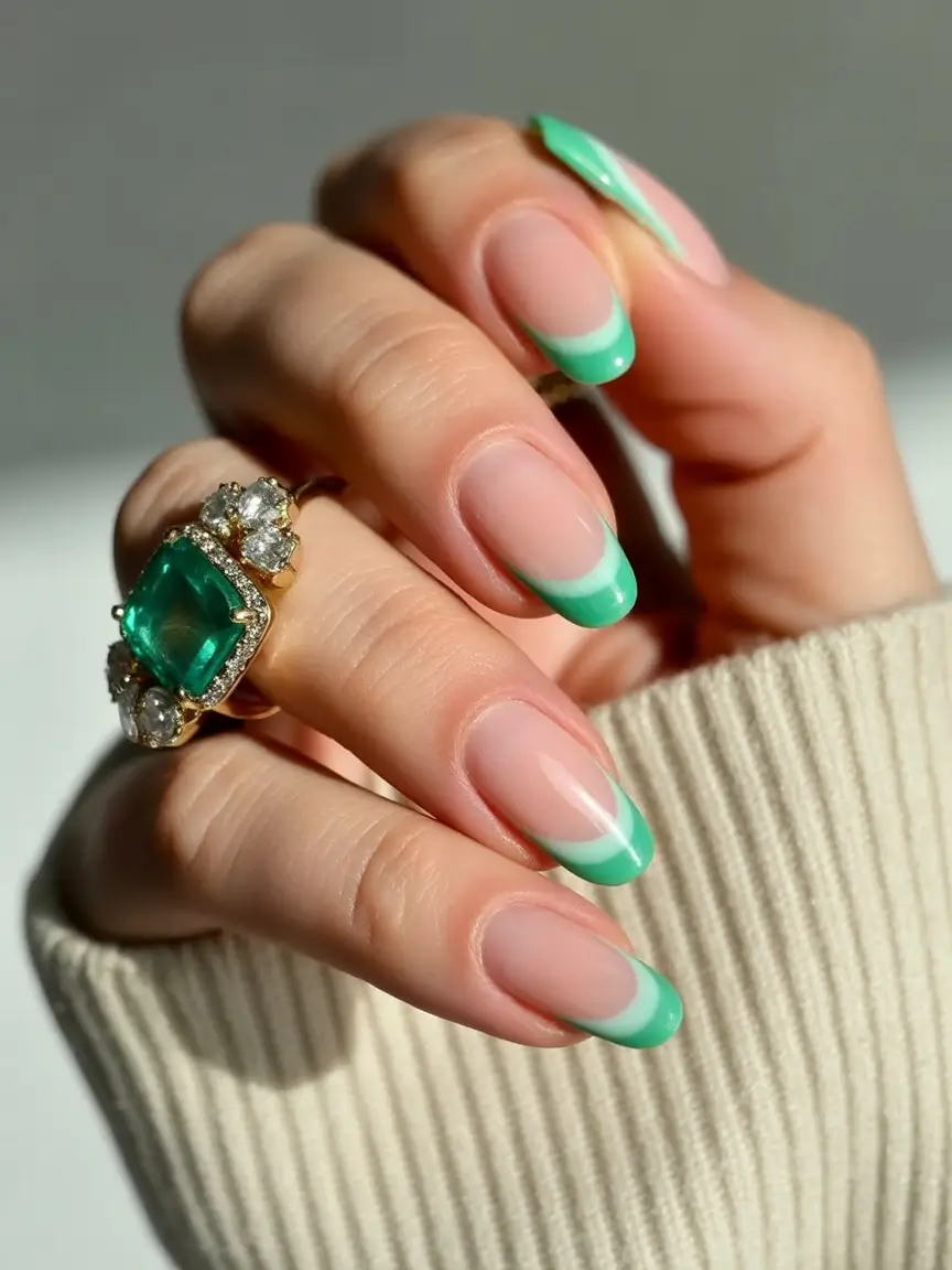 summer french nails ideas 2025 Minted Minimal French with a Glossy Edge