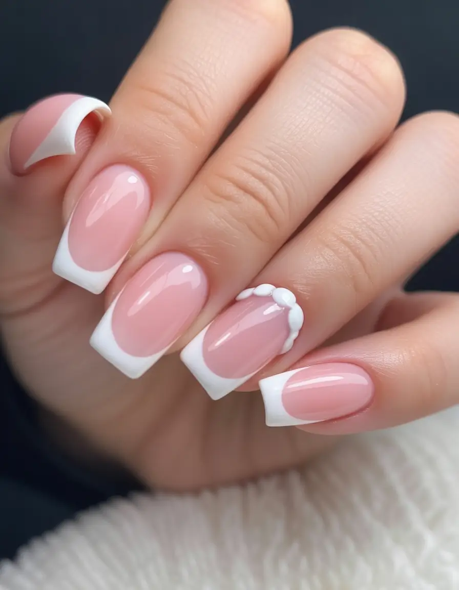 summer french nails ideas 2025 Layered Petal French With 3D Bloom