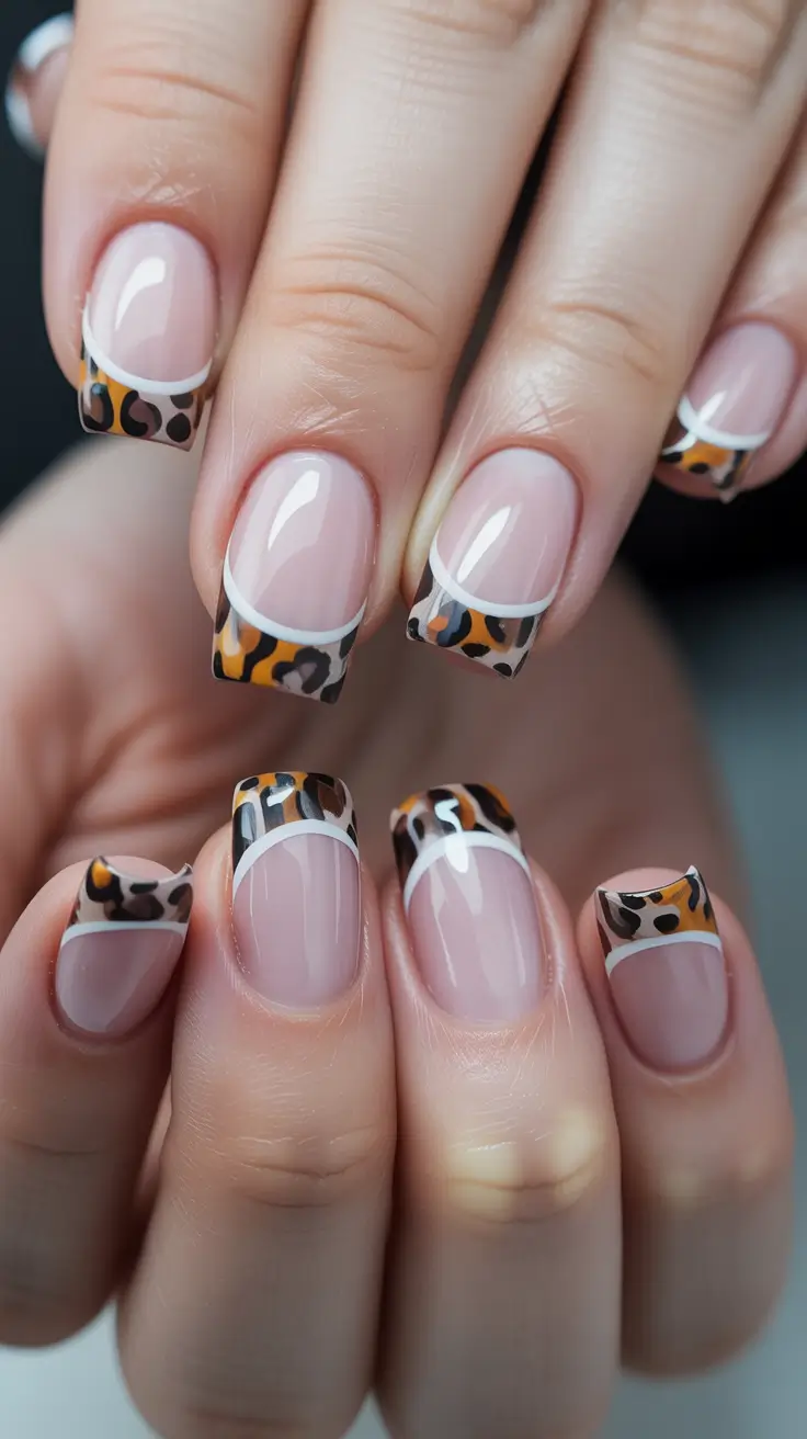summer french nails ideas 2025 Leopard Tips With Modern Flair