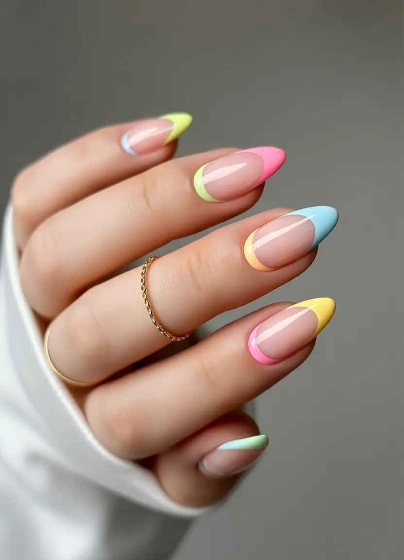 summer french nails ideas 2025 Candy-Toned Curved Tips