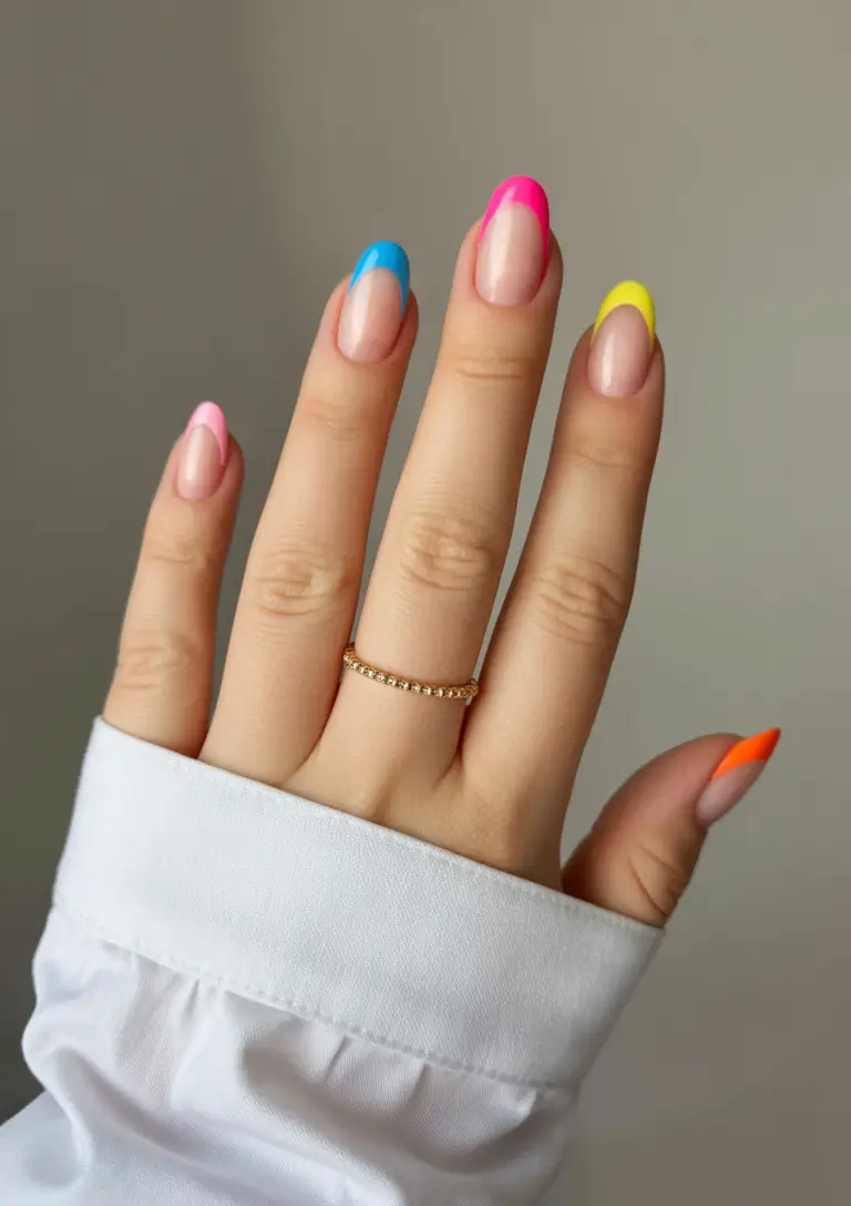 summer french nails ideas 2025 Skittles French Reloaded