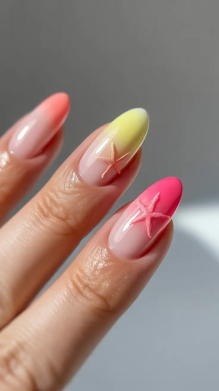 summer gel nail design ideas 2025 Starfish Sunrise