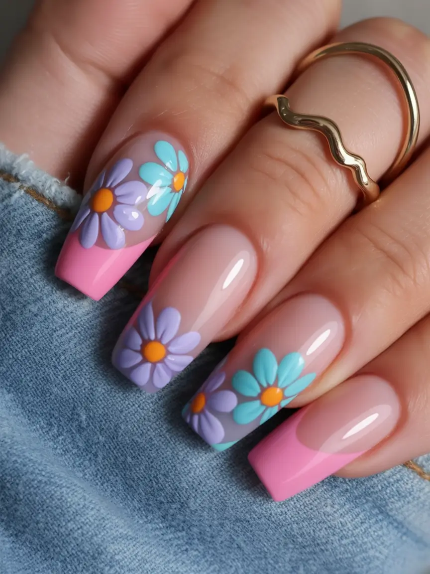 summer gel nail design ideas 2025 Daisy French Revival