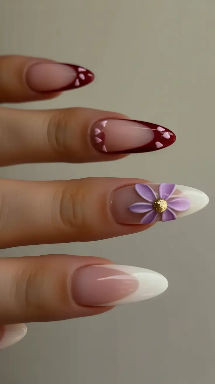 summer gel nail design ideas 2025 Heart Tips and Petal Pop