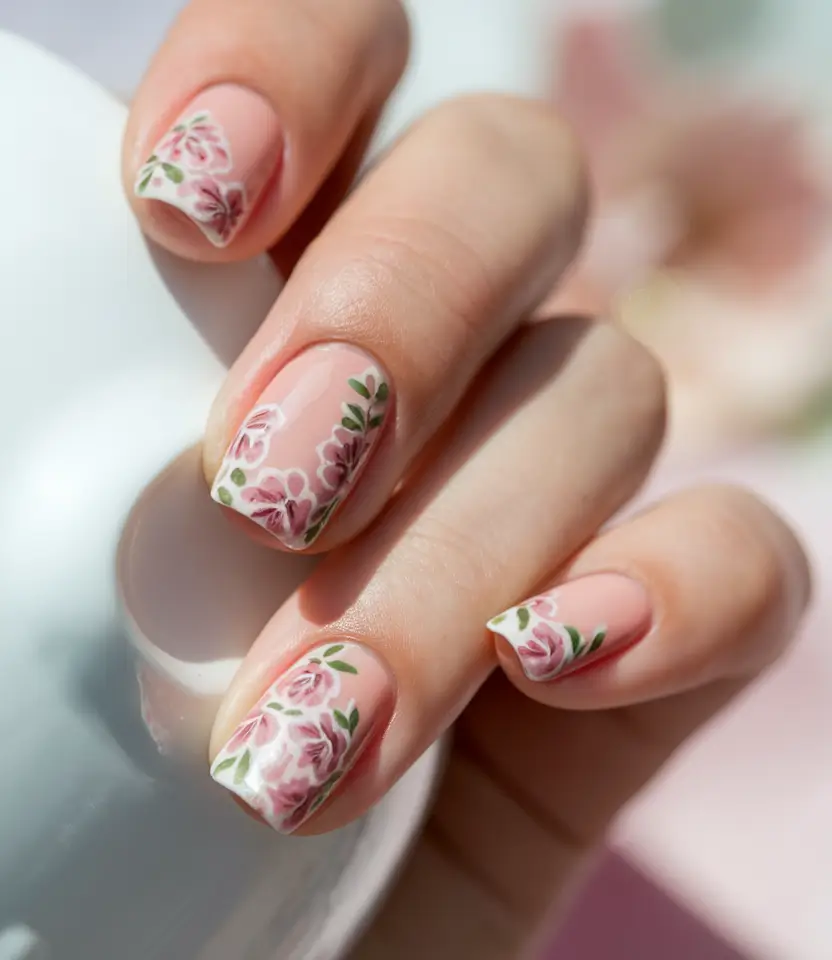 summer gel nail design ideas 2025 Botanical Chic with Garden Florals
