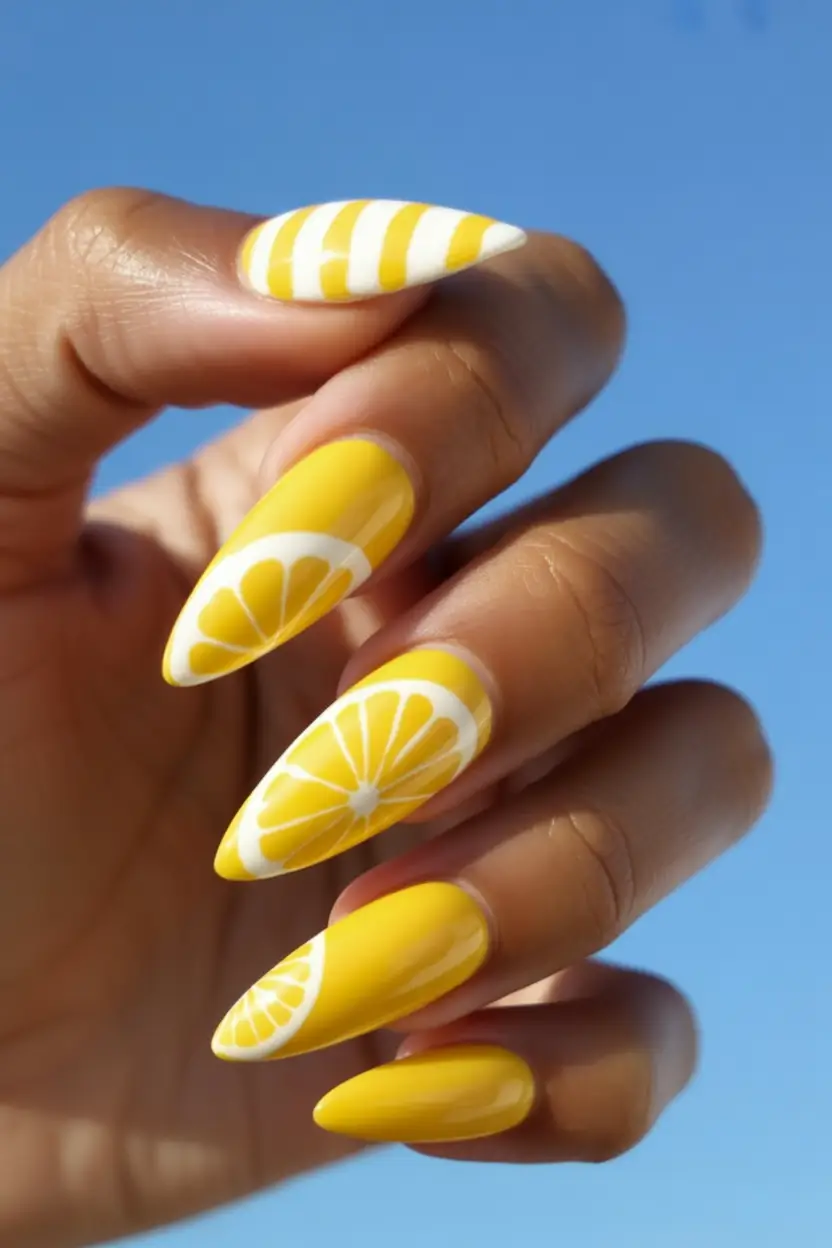 summer gel nail design ideas 2025 Juicy Citrus Pop