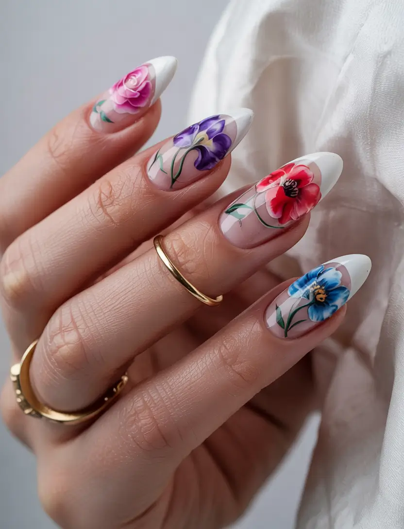 summer gel nail design ideas 2025 Romantic Garden Party with 3D Florals