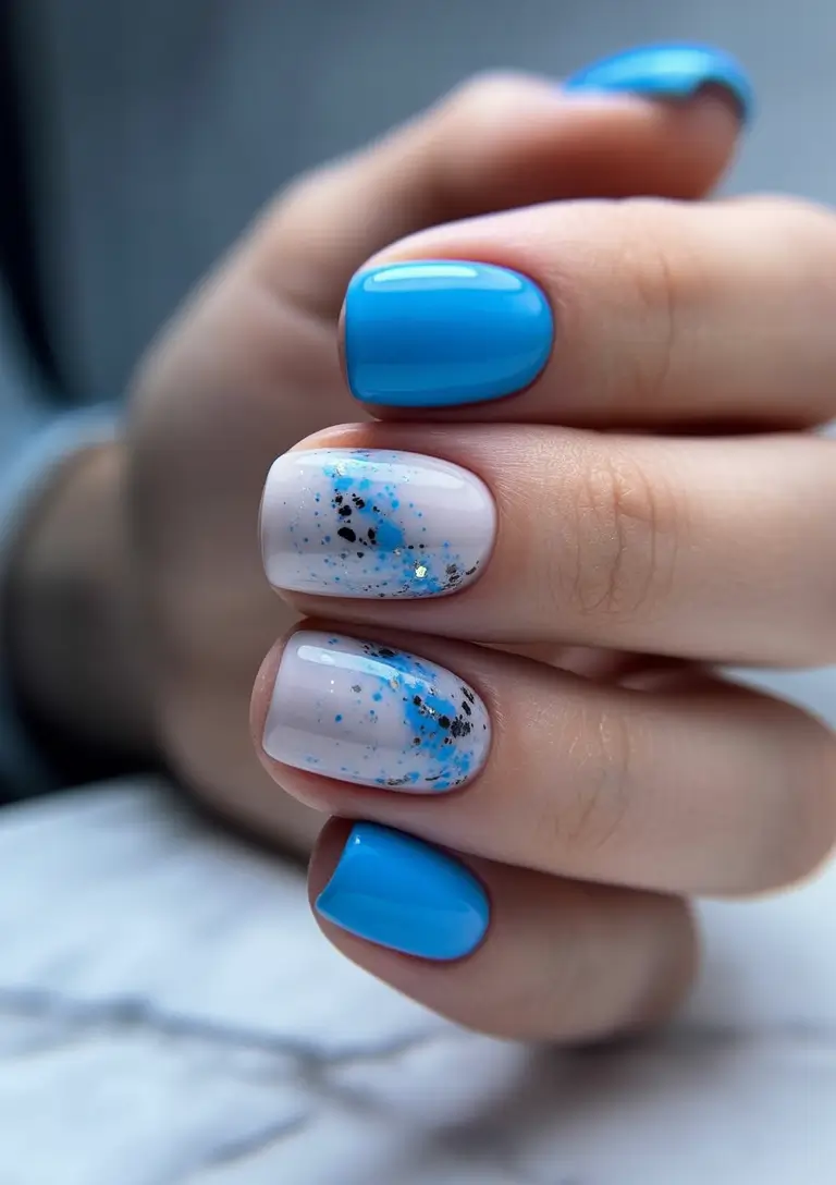summer gel nail design ideas 2025 Azure Splash on the Rocks