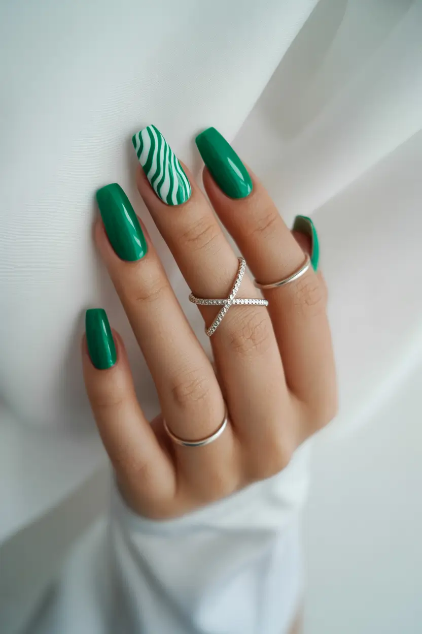 summer green nails ideas 2025 Green Jungle Meets Zebra Chic