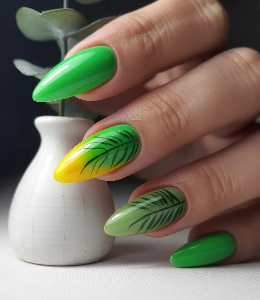 summer green nails ideas 2025 Palm Paradise Energy