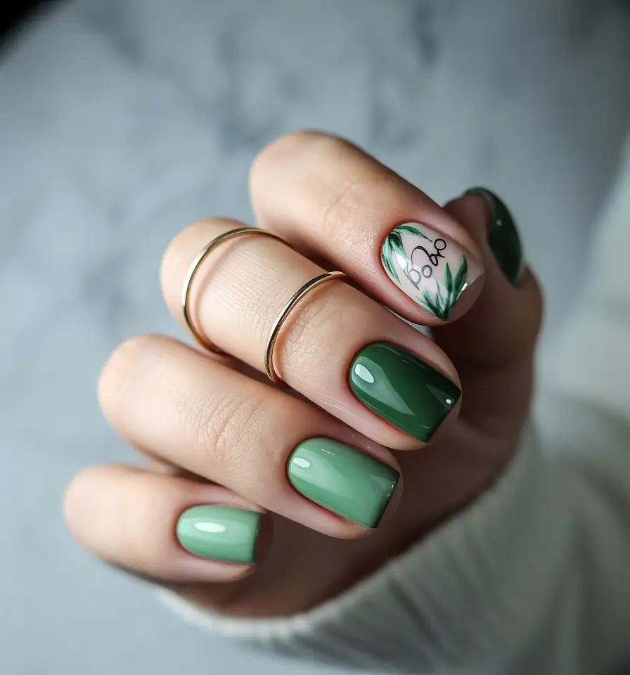 summer green nails ideas 2025 Glossy Garden Greens
