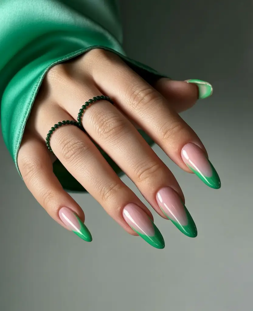 summer green nails ideas 2025 Modern French in Emerald
