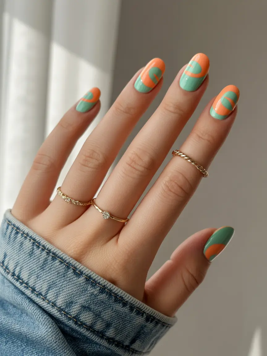 summer green nails ideas 2025 Retro Citrus Wave