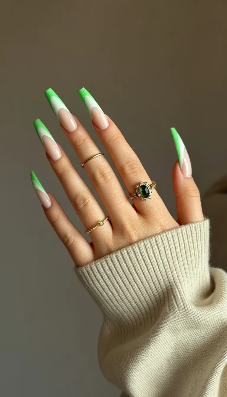 summer green nails ideas 2025 Pop Art French With Lime Drama