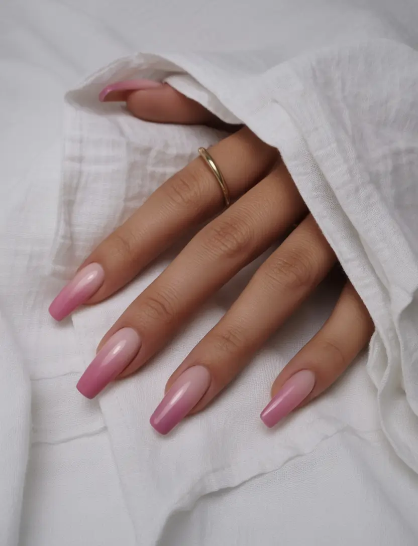 summer long nails ideas 2025 Soft Pink Square Ombré