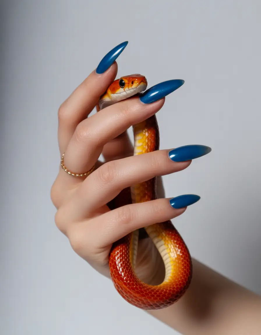 summer long nails ideas 2025+Power Blue Claws with Wild Energy