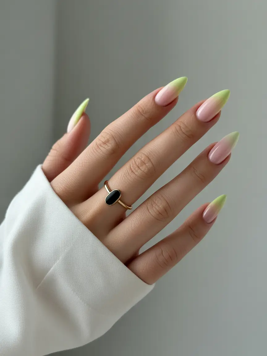 summer long nails ideas 2025+Matcha Mist Fade