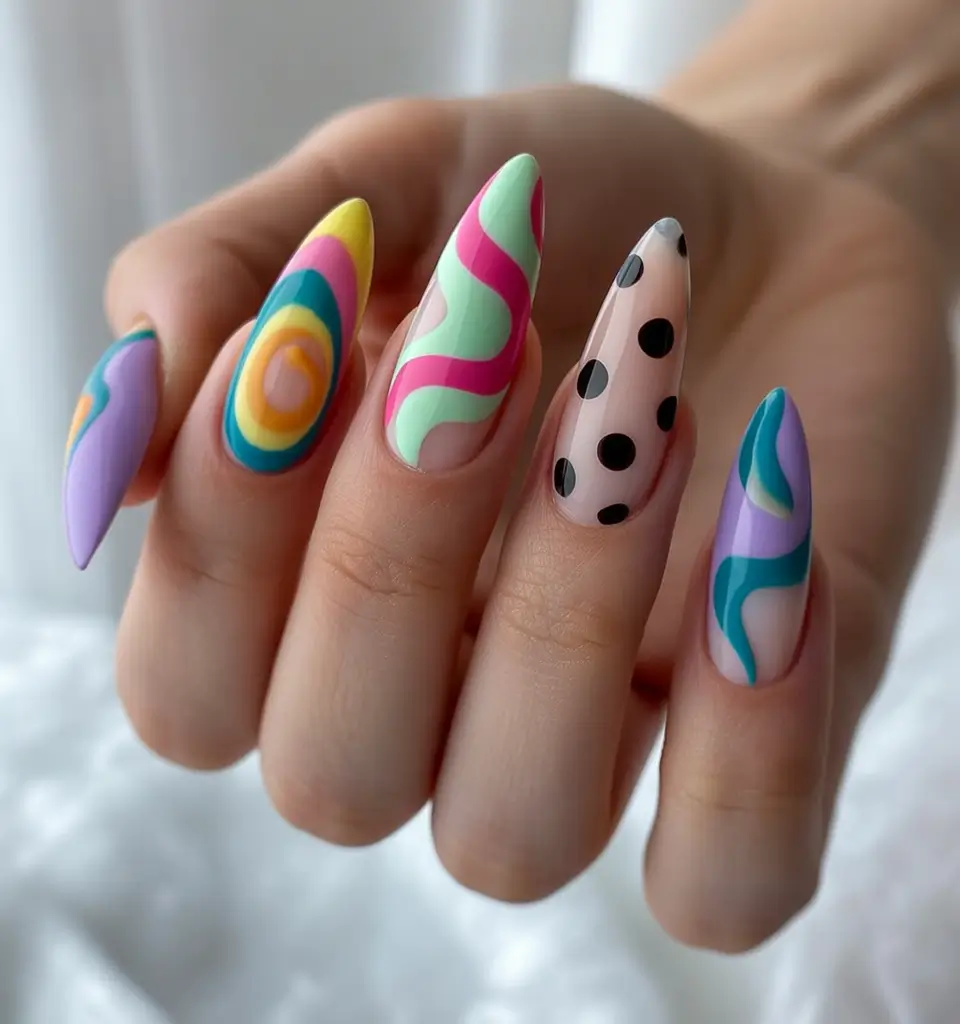 summer long nails ideas 2025 Pop Art Meets Pastel Chaos