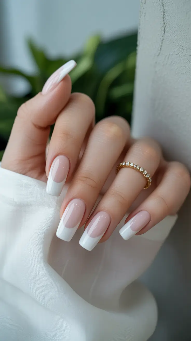 summer long nails ideas 2025 Classic White Square Summer