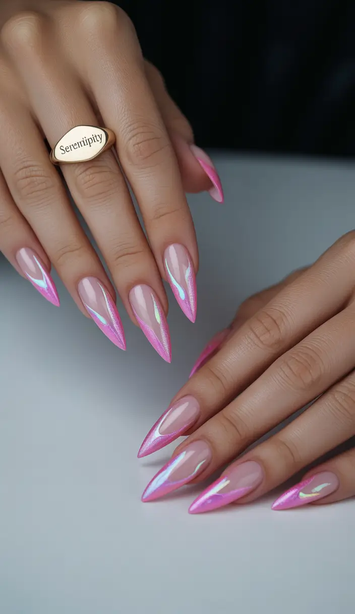 summer long nails ideas 2025 Glossy Pink Stiletto Glaze