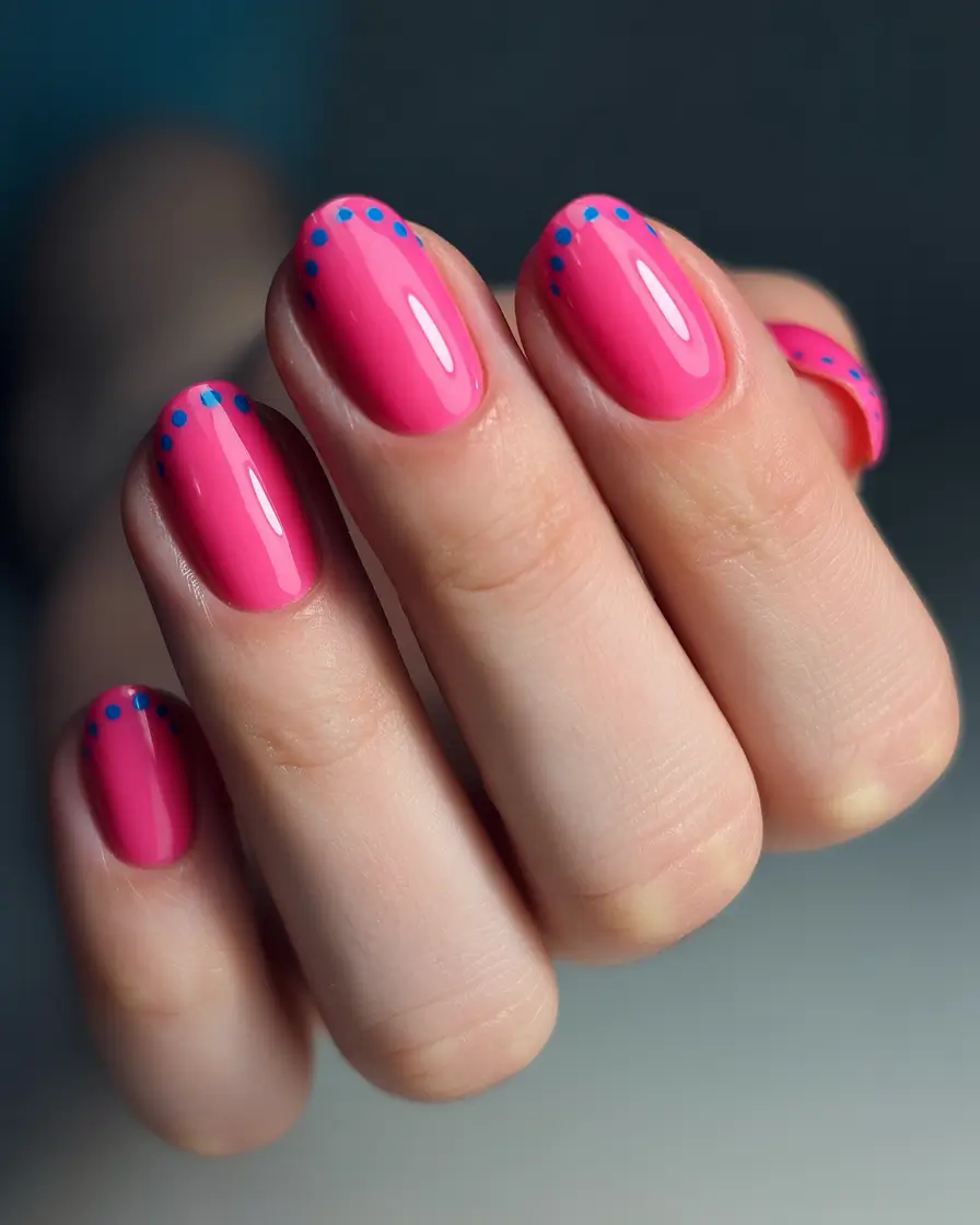 summer round nails ideas 2025 Pink & Dotty: Funfetti French Reboot
