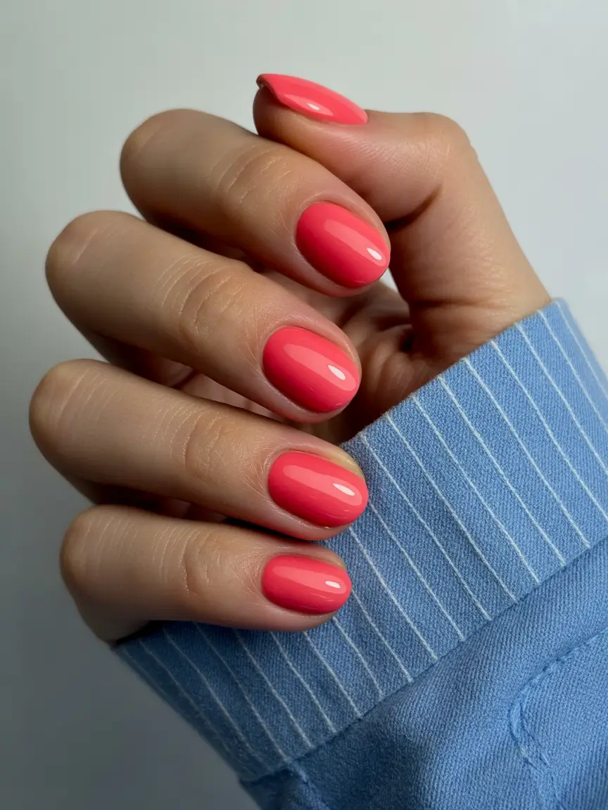 summer round nails ideas 2025 Neon Coral Pop: Bold & Beautiful