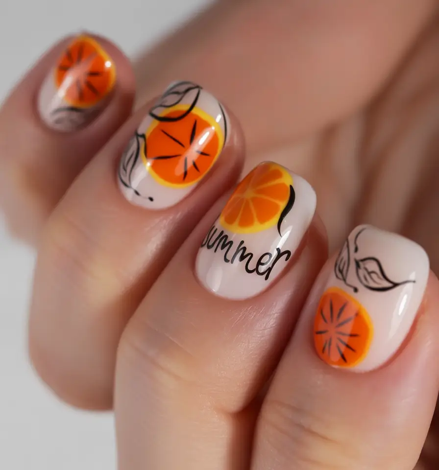 summer round nails ideas 2025 Citrus Pop for Summer Moods