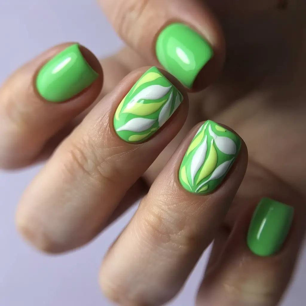 summer short acrylic nails ideas 2025+Fresh Leafy Green Energy